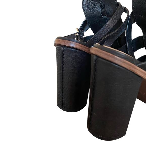 Via Spiga Brandina Black Leather Block Heel Strappy Sandals Open Toe size 8.5 - Picture 6 of 9
